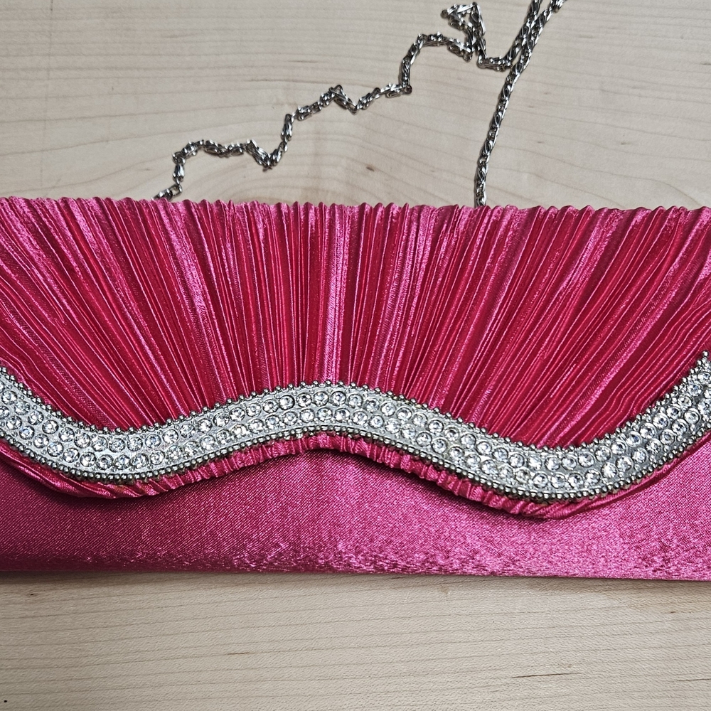 Elegant J Francis Hot Pink Clutch with Rhinestone Detail NWOT